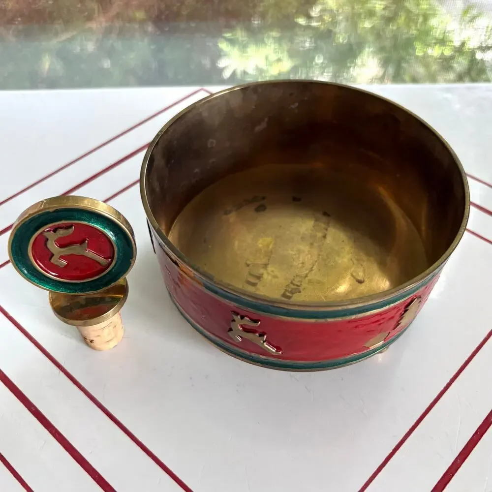 Christmas Enamel Wine Coaster & Stopper Set, Reindeer Tree